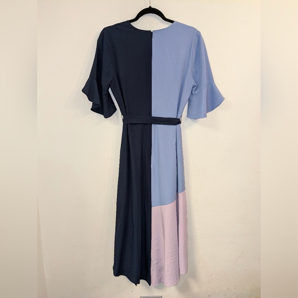 Antropologie Hutch V Neck Color Block Flutter Sleeve Wrap Dress Blue/Lilac Sz M - Picture 9 of 12